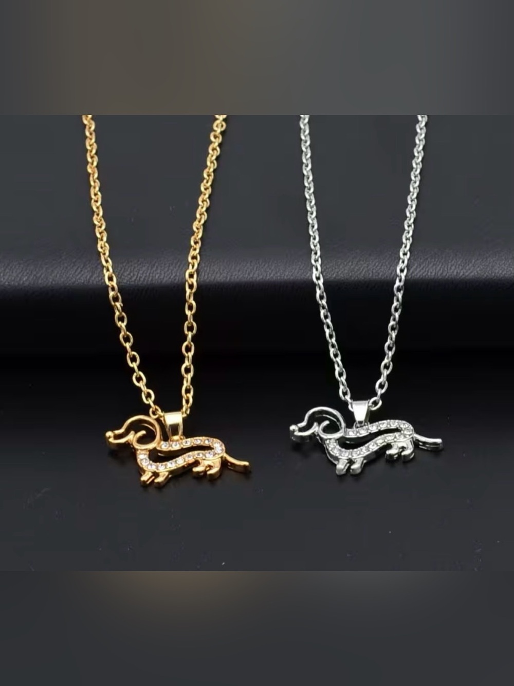 Dachshund Crystal Pendant Necklace - Gold or Silver -New